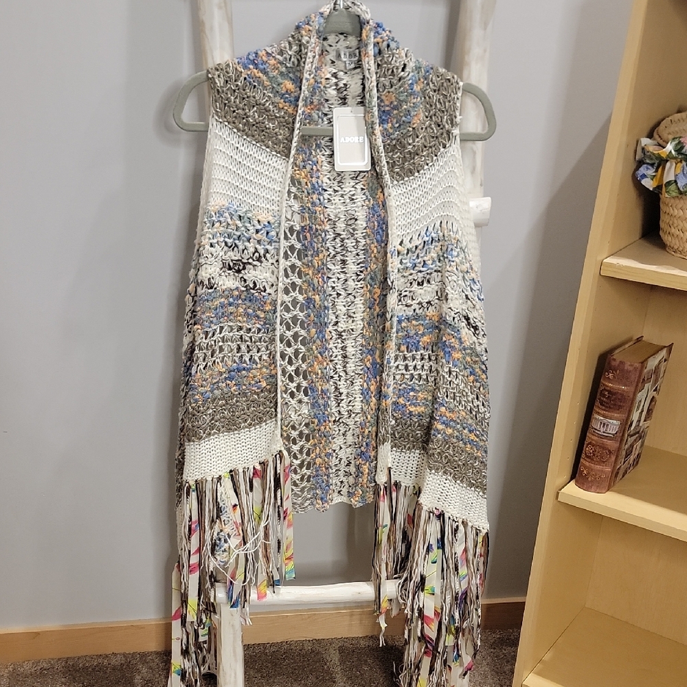 Adore Colorful Knit Vest with Fringe. New With Tags!